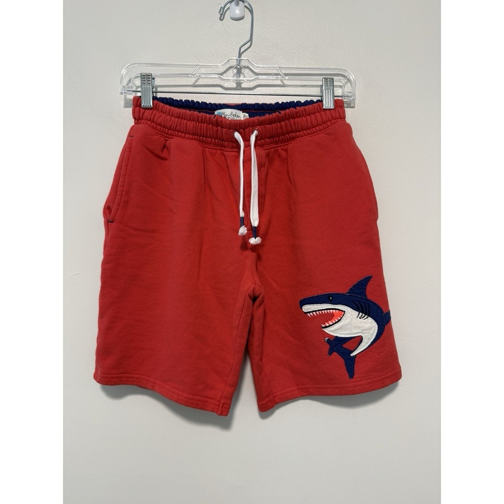 Mini Boden NWT Shark Embroidered Red Sweat shorts Boy Shorts Size 12Y